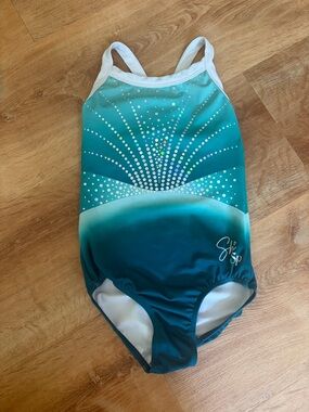 Sylvia P 8 Gymnastics Leotard Shilese Jones Teal Blue Sparkles